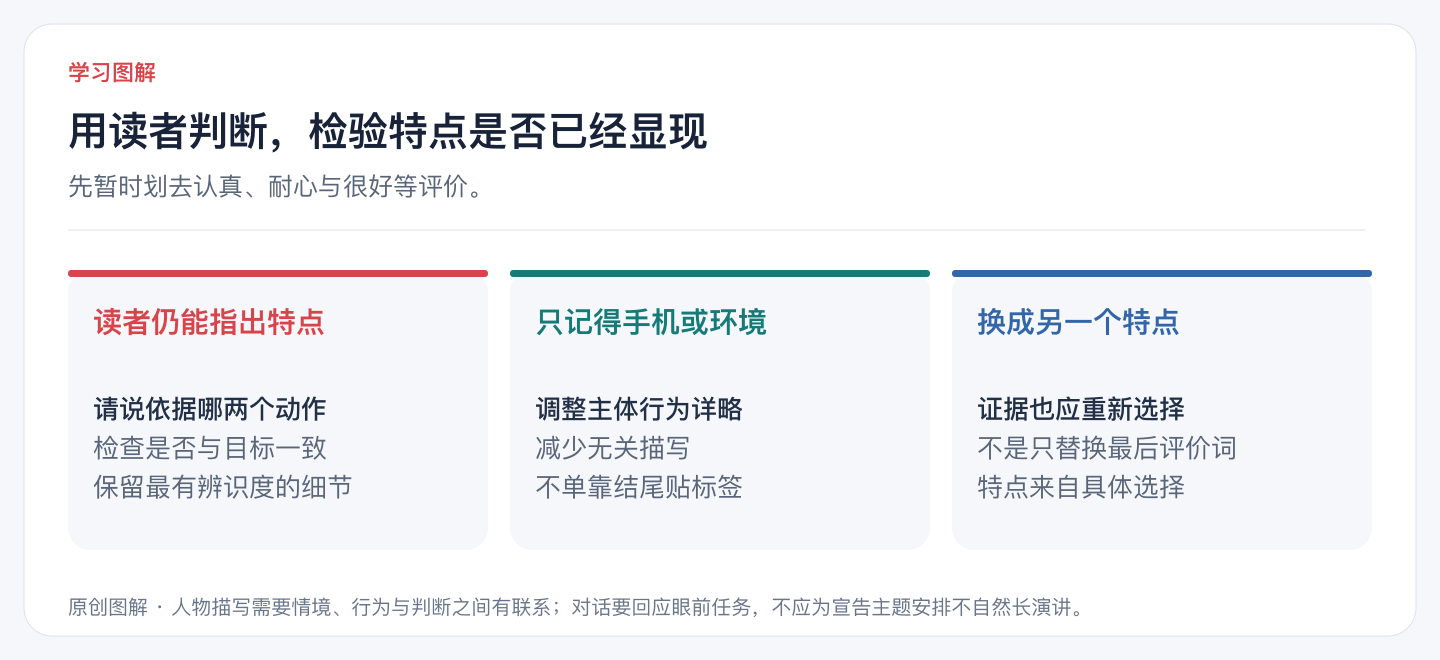 用读者判断,检验特点是否已经显现